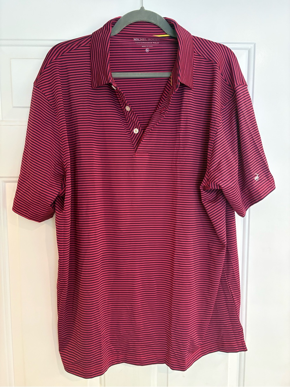 Michel Rouen Men’s Pink & Navy Striped Golf Polo
